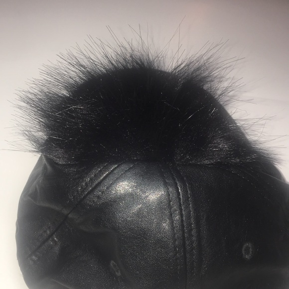 SOLD: Faux Fur/Faux Leather Pom Pom Baseball Cap (Hat) - Picture 6 of 7